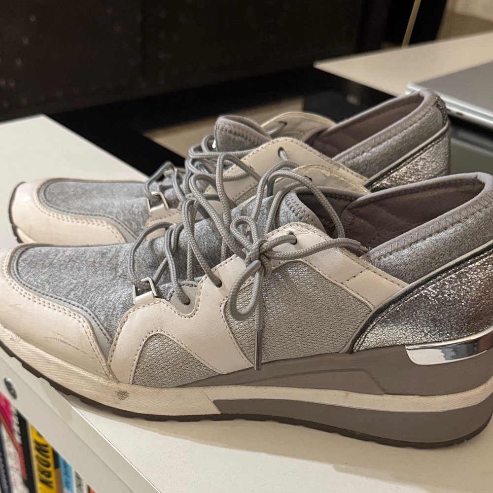 Michael Kors Women's Silver and White Wedge Sneakers